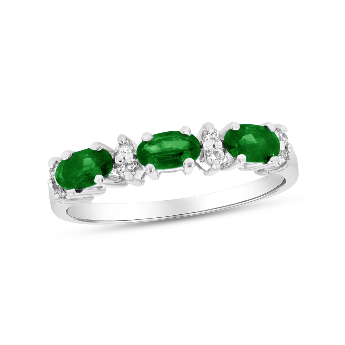 0.75 CTW Diamond & Emerald Band, 14K White Gold - Size 6.5