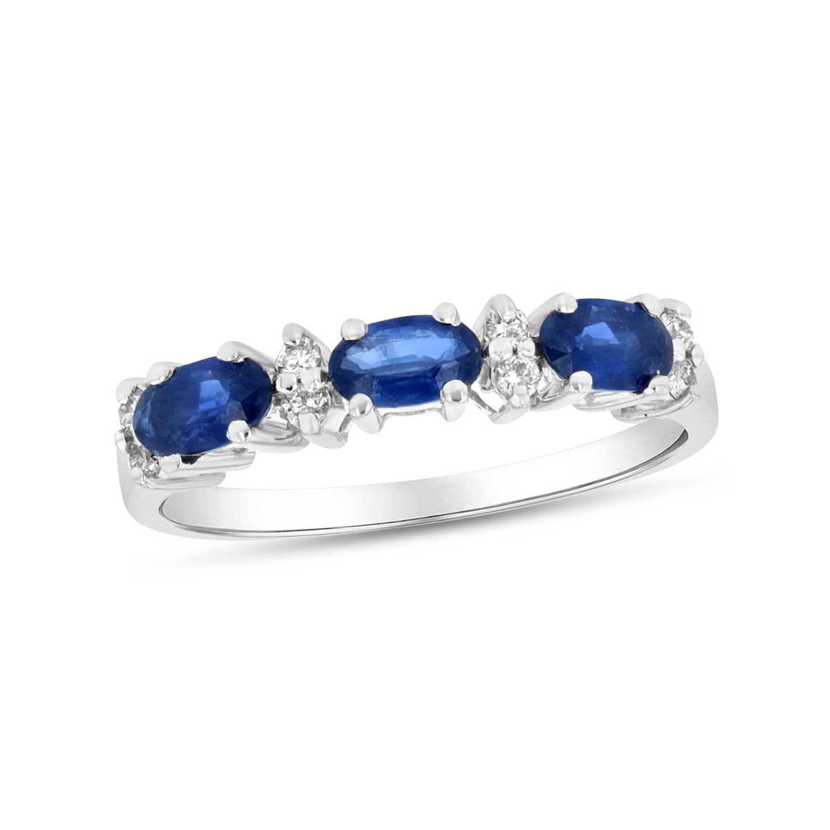 1.05 CTW Diamond & Sapphire Band, 14K White Gold - Size 6