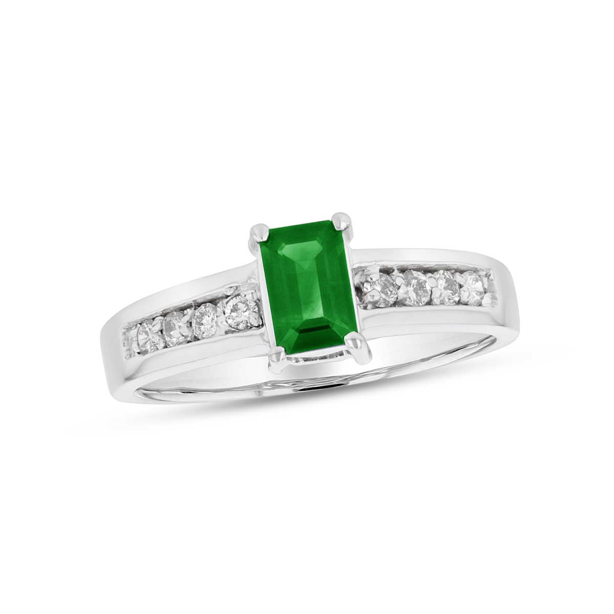0.70 CTW Diamond & Emerald Ring, 14K White Gold - Size 7.5