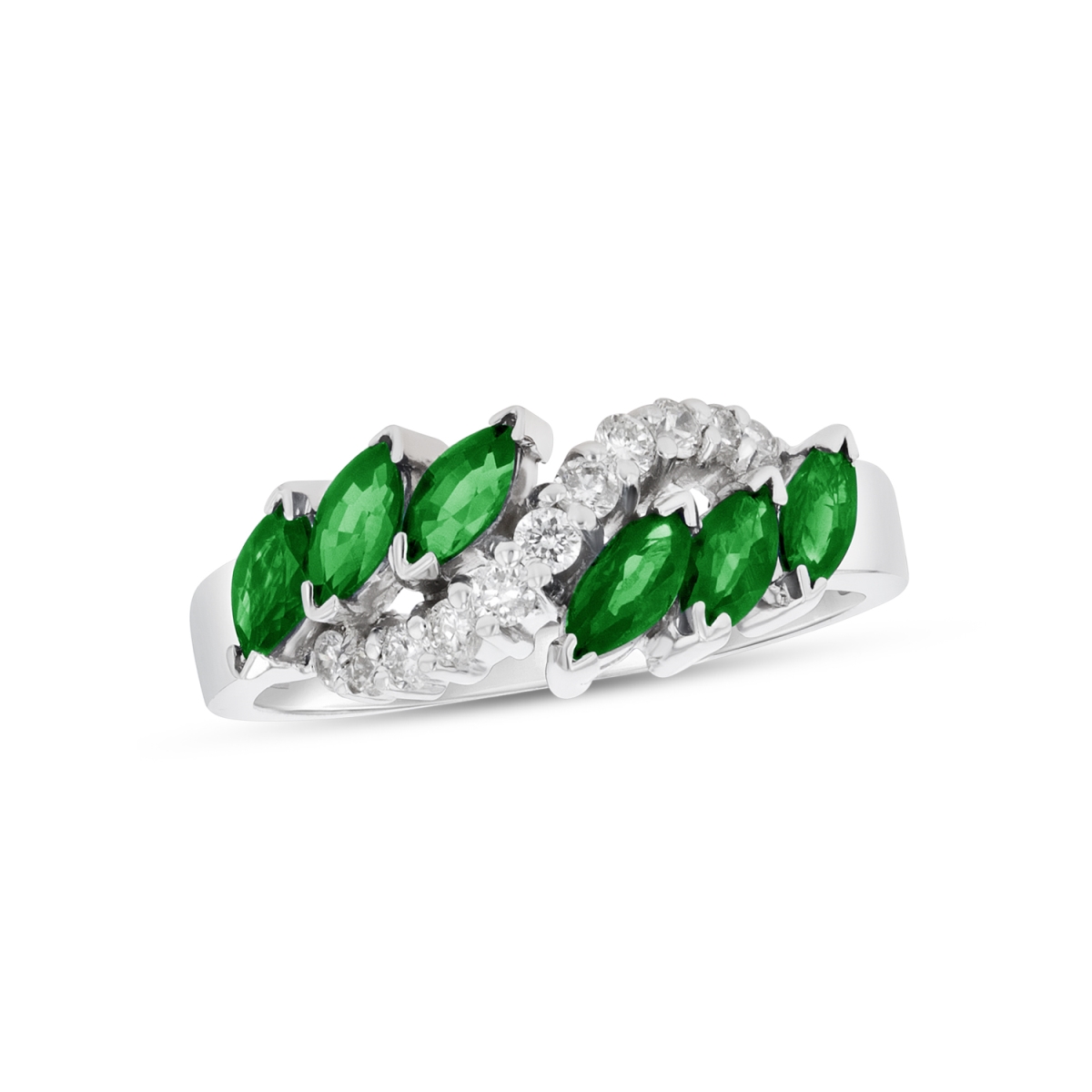 1.15 CTW Diamond & Emerald Fashion Ring, 14K White Gold - Size 8