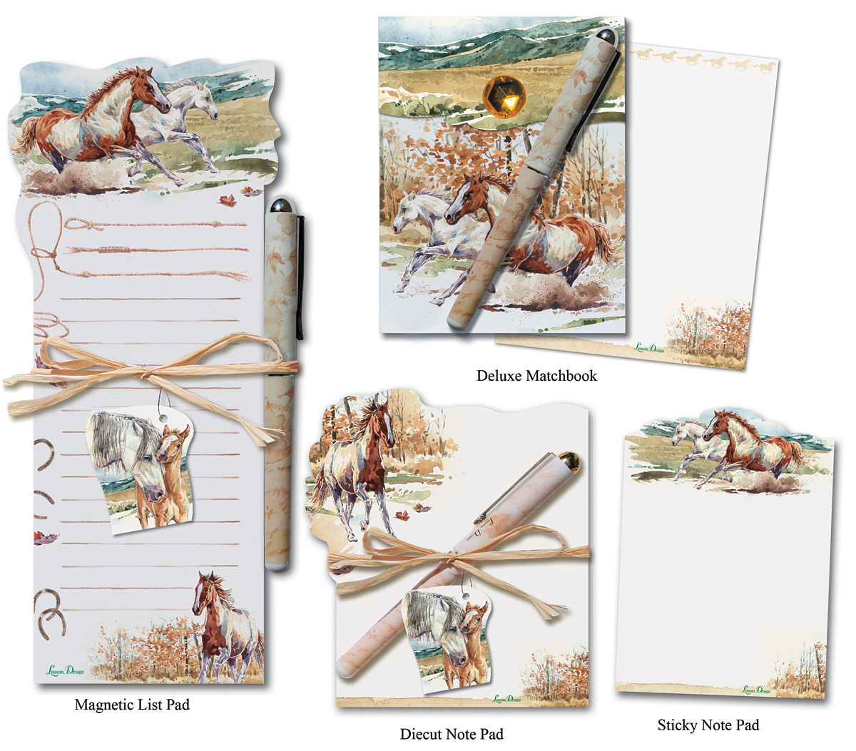 Picture of Lissom Design W21069 Wild Mustang 4 Die-Cut Pad & Magnetic List Notepad Sets