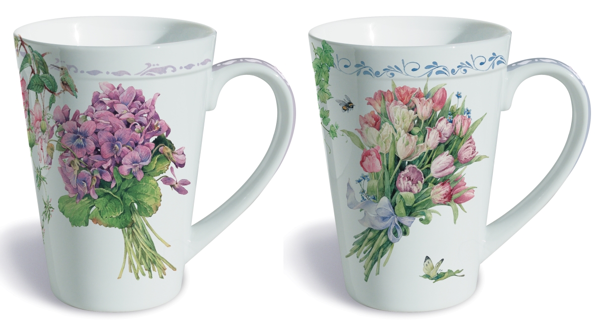 Picture of Lissom Design W35074 Tulips 2 Piece Fine Porcelain Gift Mug Set