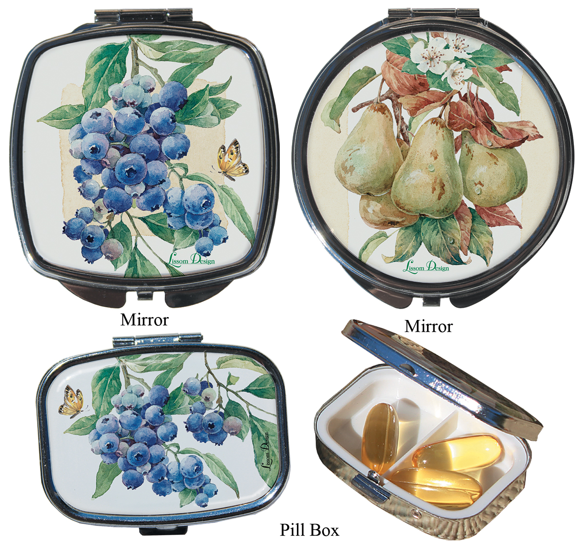 Picture of Lissom Design W61070 3 Fresh From the Farm Compact Mirror & Pill Box Set