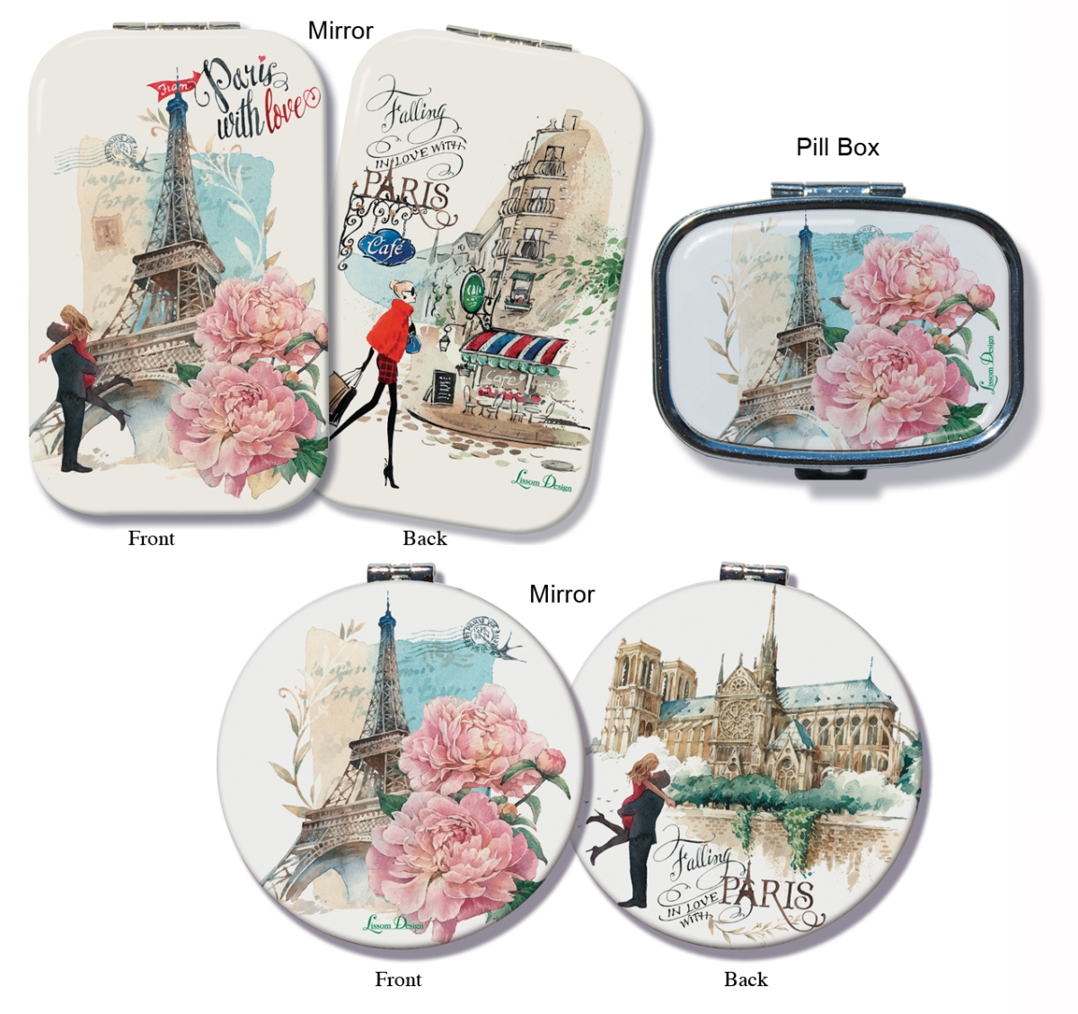 Picture of Lissom Design W61071 3 Paris with Love Mirror & Pill Box Set