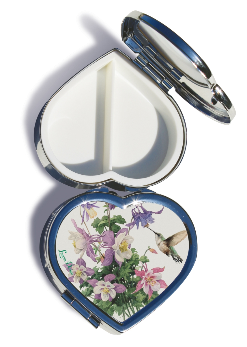 2.5 x 2.38 in. Lakeside Breeze Heart Shape Decorative Pill Box, Silver & Blue