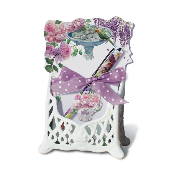 31079 7.5 x 4.5 x 2.5 in. Ceramic Desk Set - Enchanted Garden