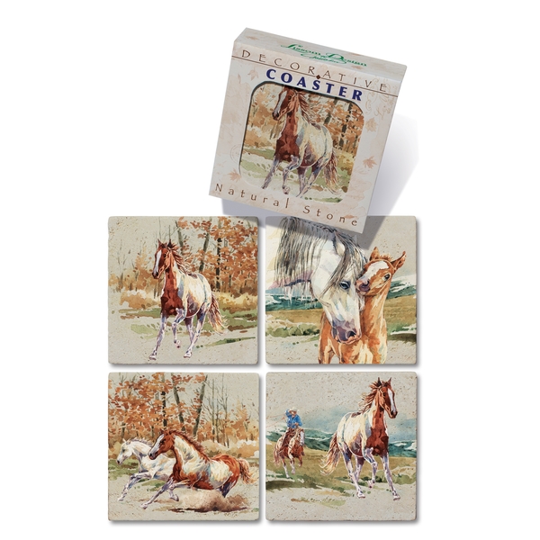Picture of Lissom Design 36069 Natural Stone Coaster&#44; Wild Mustang - Set of 4