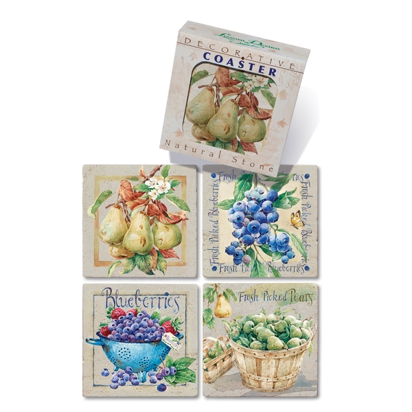 Picture of Lissom Design 36070 Natural Stone Coaster&#44; Fresh Farm - Set of 4