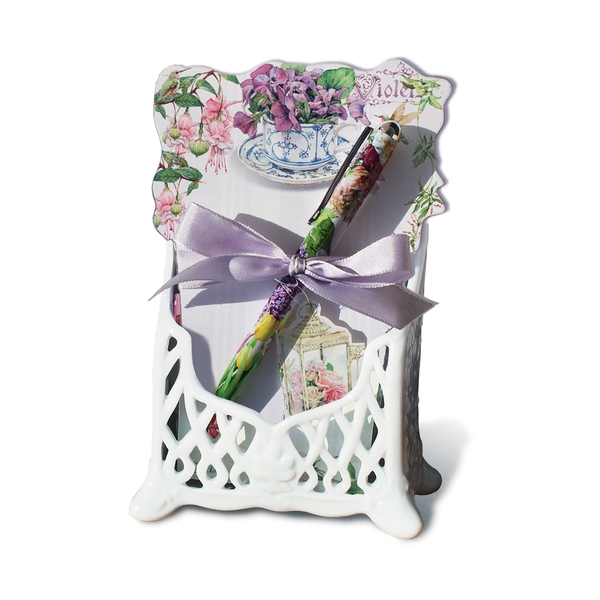 31072 7.5 x 4.5 x 2.5 in. Ceramic Desk Set - Sweet Violets