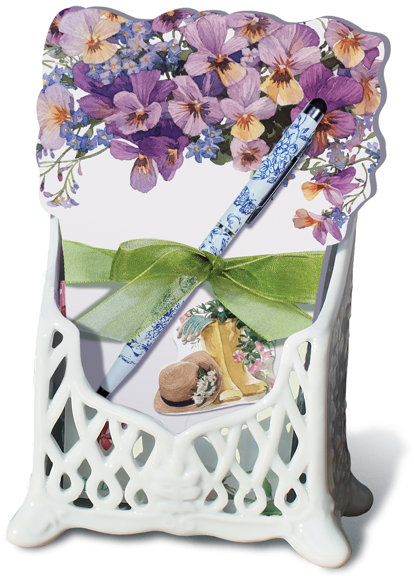 31080 Ceramic Desk Set with Notepad & Pen - Blossom of Hope