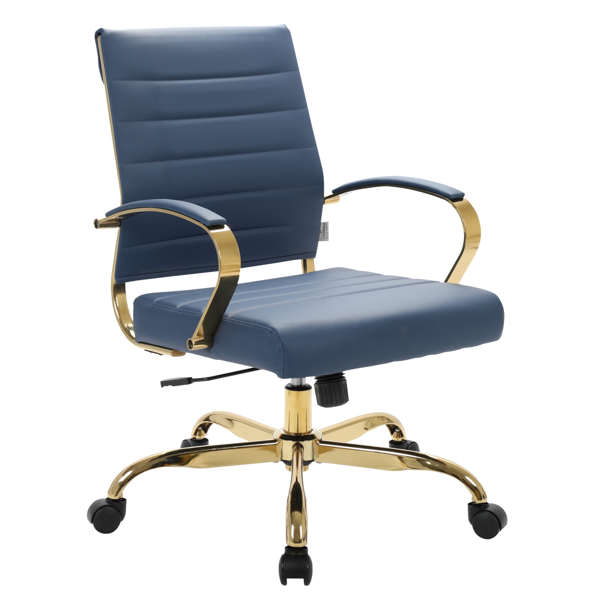 Benmar Home Leather Office Chair with Gold Frame, Navy Blue