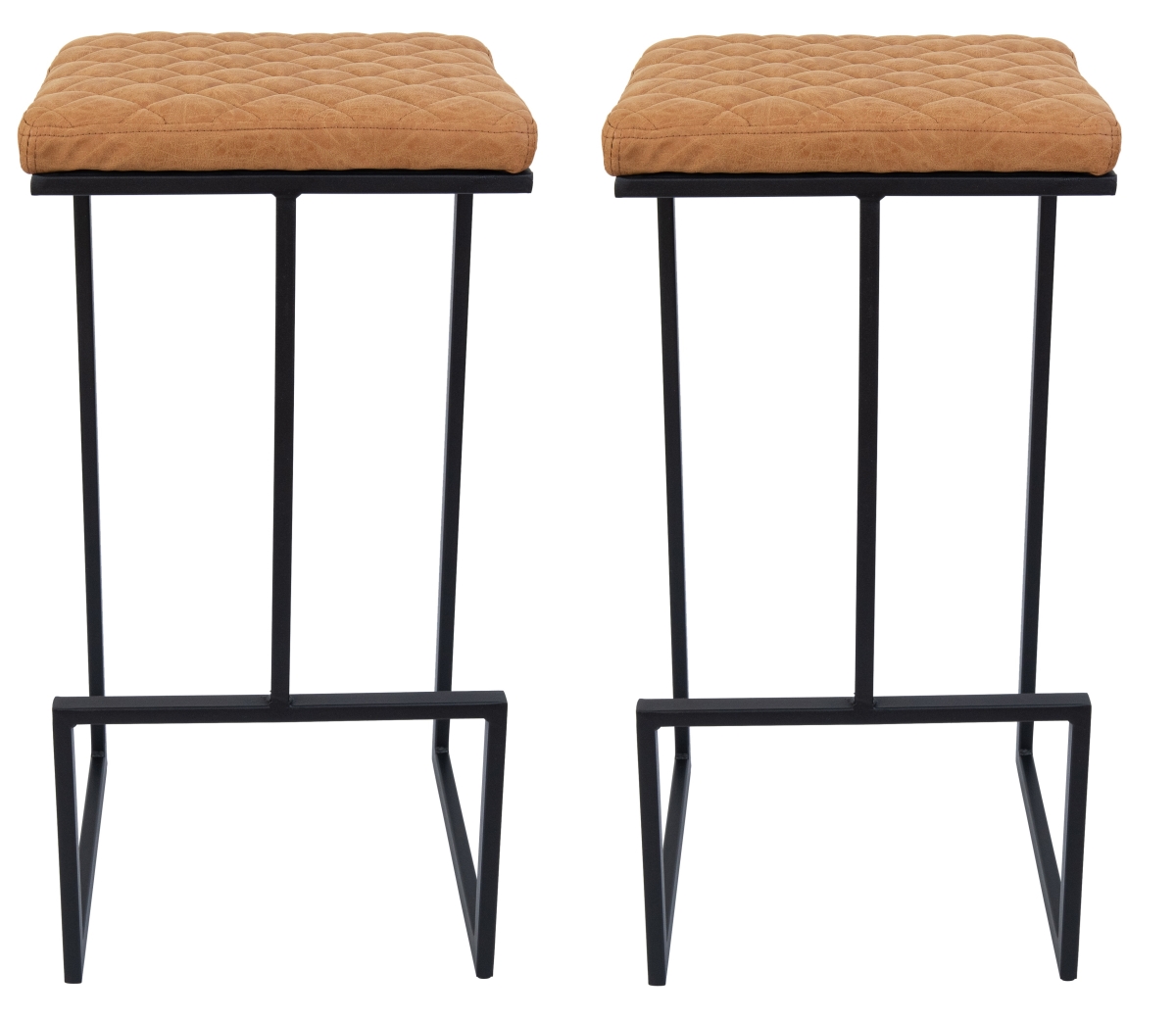 Picture of LeisureMod QS29BR2 29 x 15 x 15 in. Quincy Leather Bar Stools with Metal Frame- Light Brown - Set of 2