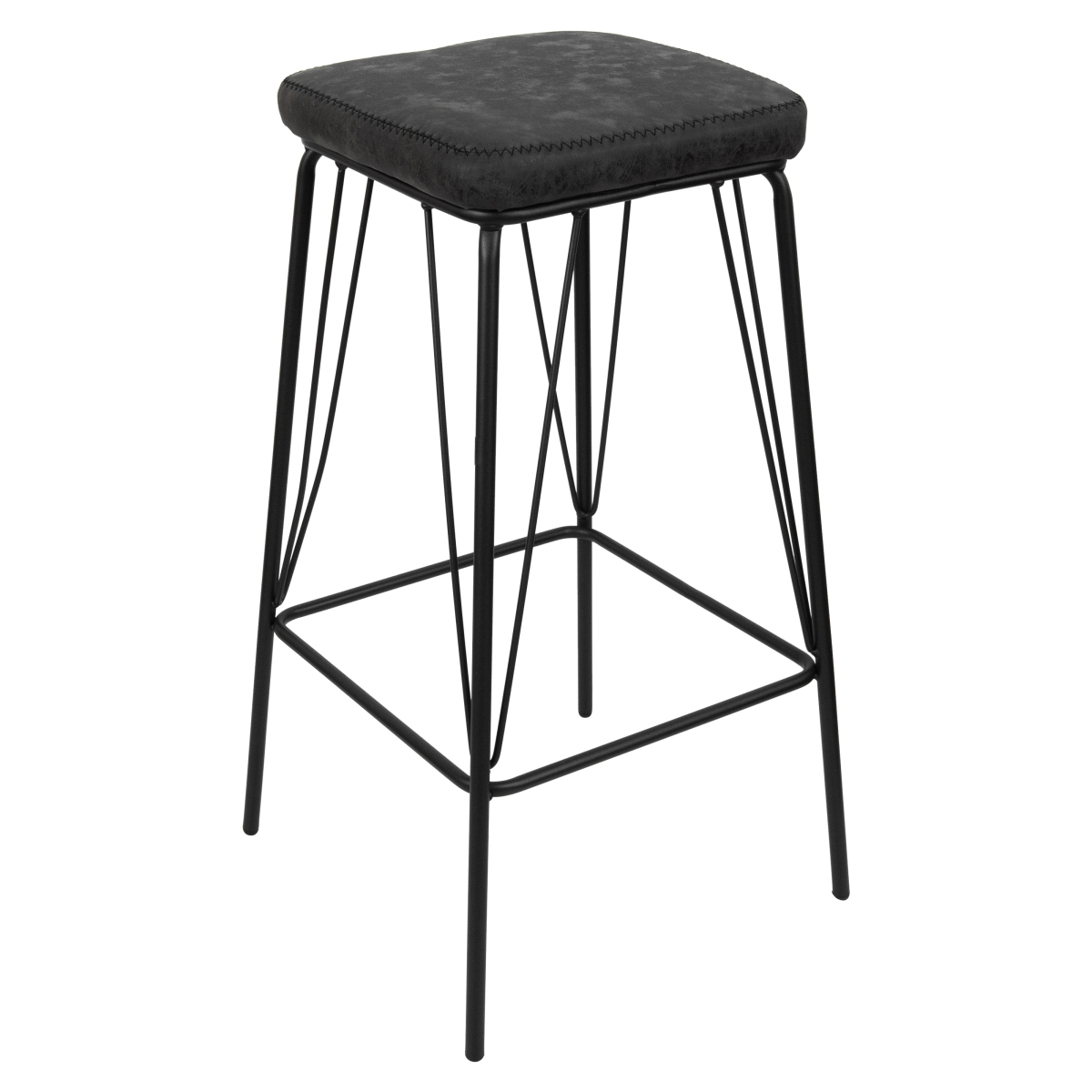 Picture of LeisureMod MS36BL 30 x 17 x 17 in. Millard Leather Bar Stool with Metal Frame, Charcoal Black
