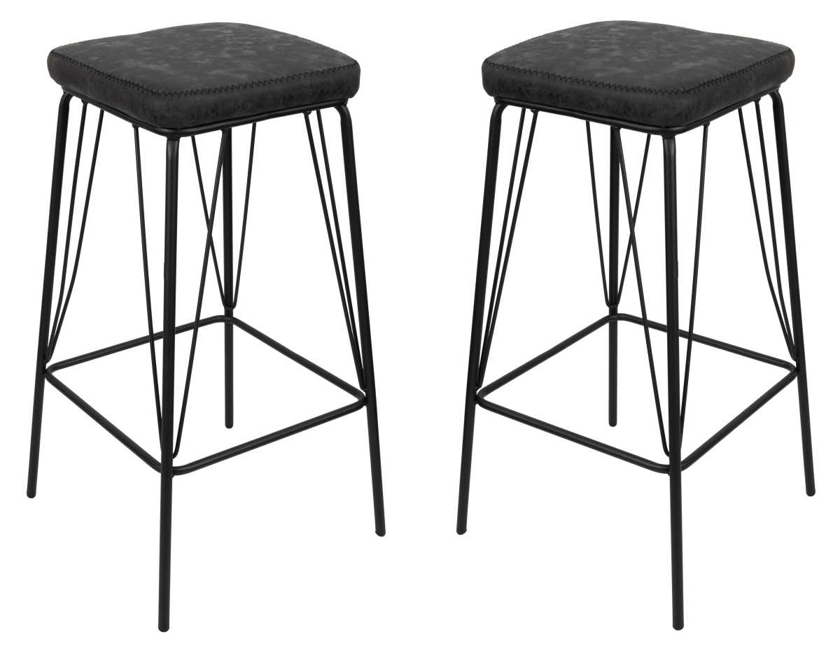 Picture of LeisureMod MS36BL2 30 x 17 x 17 in. Millard Leather Bar Stool with Metal Frame, Charcoal Black - Set of 2