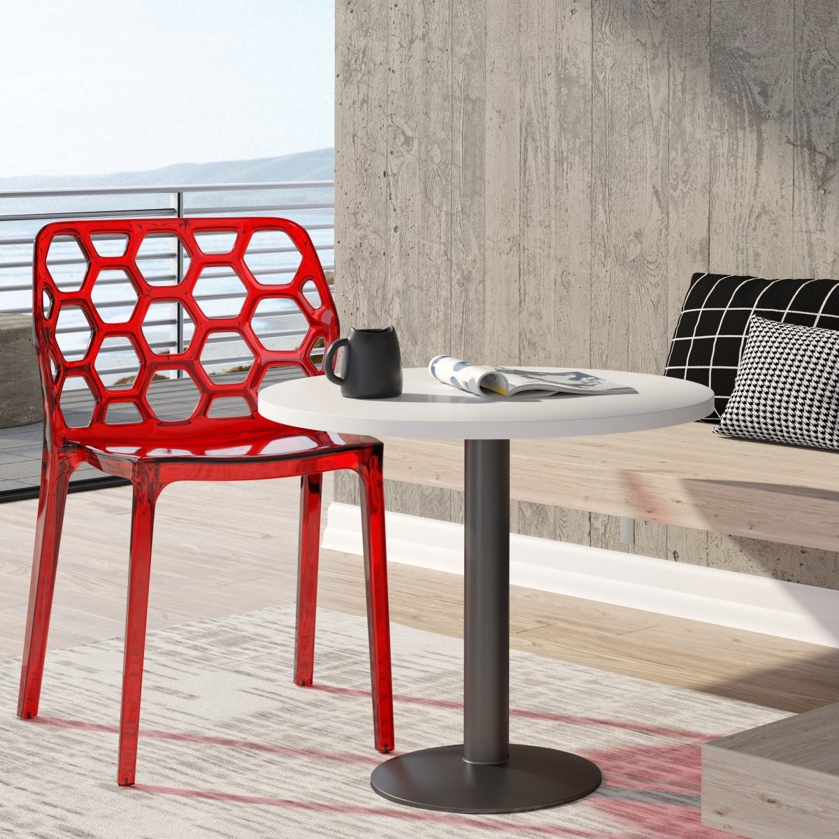 33.75 x 19.37 x 18.75 in. Modern Dynamic Dining Chair, Transparent Red