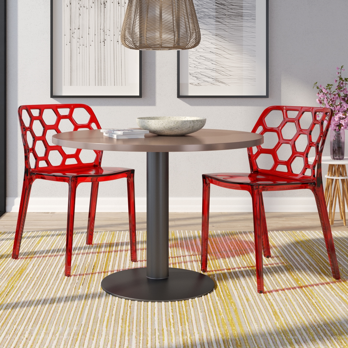 DC19TR2 33.75 x 19.37 x 18.75 in. Modern Dynamic Dining Chair, Transparent Red - Set of 2
