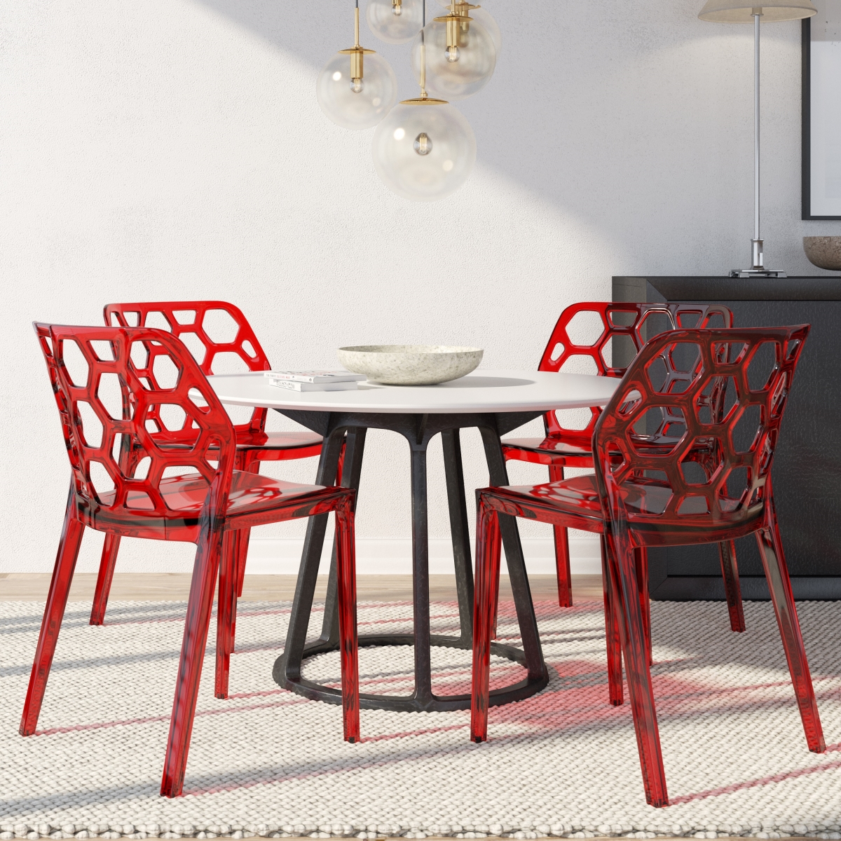 DC19TR4 33.75 x 19.37 x 18.75 in. Modern Dynamic Dining Chair, Transparent Red - Set of 4