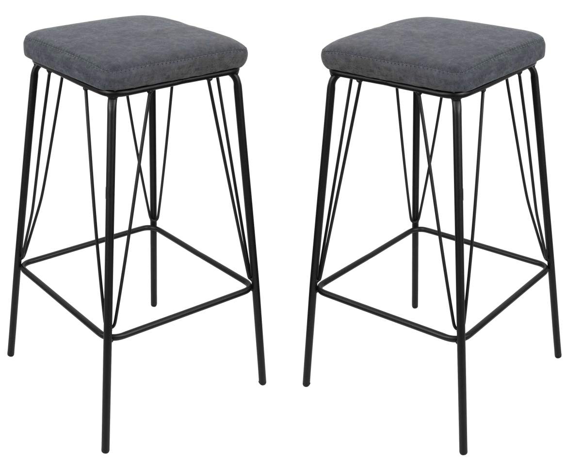 Picture of LeisureMod MS36BU2 30 x 17 x 17 in. Millard Leather Bar Stool with Metal Frame, Peacock Blue - Set of 2