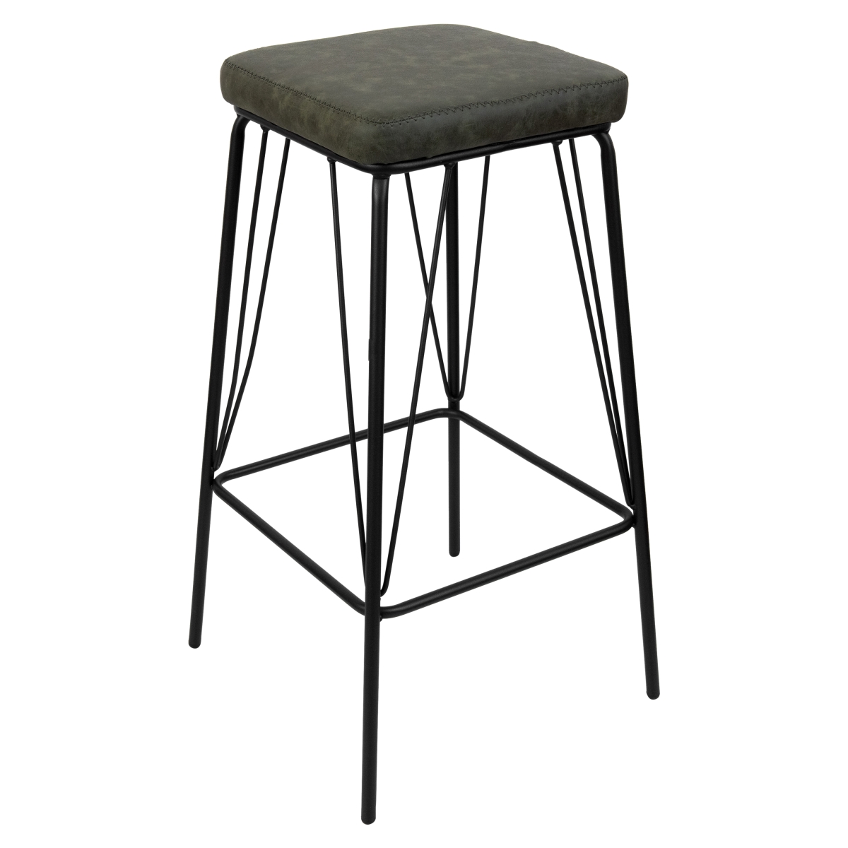 Picture of LeisureMod MS36G 30 x 17 x 17 in. Millard Leather Bar Stool with Metal Frame, Olive Green