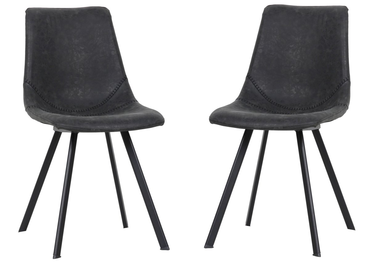 Markley Modern Leather Dining Chair with Metal Legs - Charcoal Black - Set of 2 -  KD Americana, KD3581237