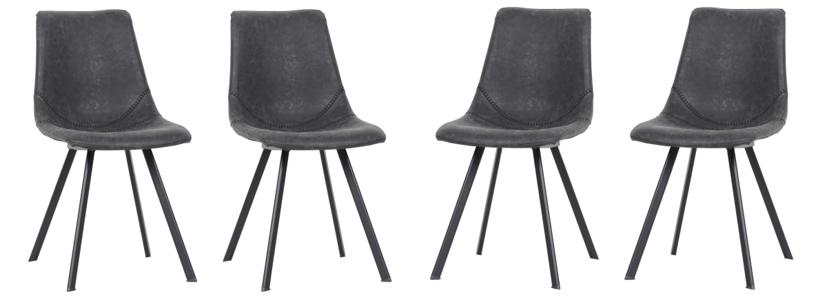 Markley Modern Leather Dining Chair with Metal Legs - Charcoal Black - Set of 4 -  KD Americana, KD3288275