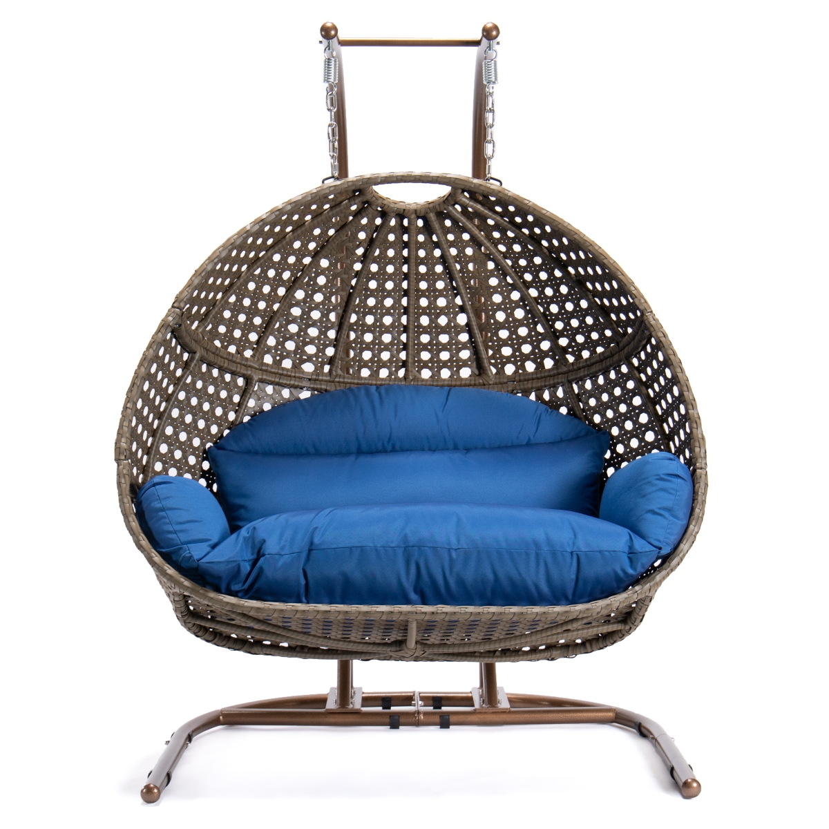 EKDBG-57BU 76.77 x 57.50 x 27.16 in. Wicker Hanging Double Egg Swing Chair, Blue -  LeisureMod