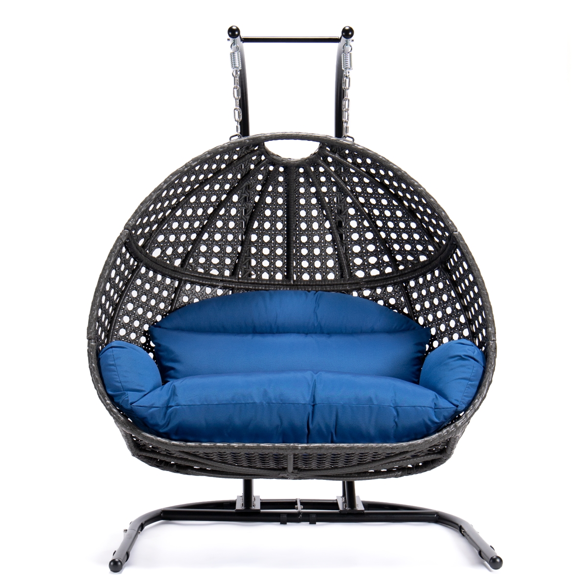 EKDCH-57BU 76.77 x 57.50 x 27.16 in. Wicker Hanging Double Egg Swing Chair, Blue -  LeisureMod