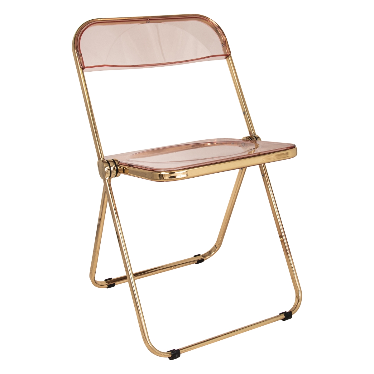 Lawrence Acrylic Folding Chair with Gold Metal Frame, Rose Pink