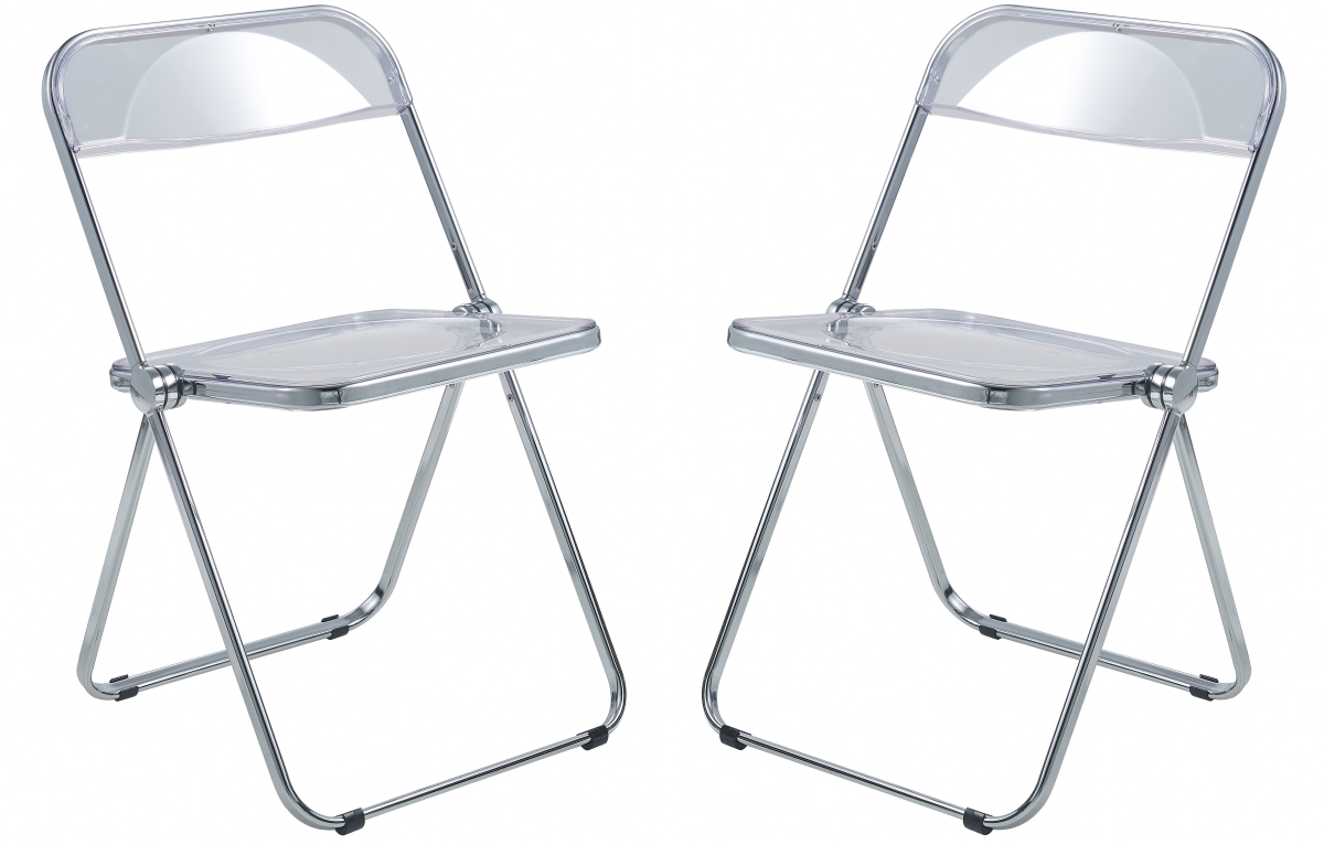 LF19CL2 Lawrence Acrylic Folding Chair with Metal Frame, Clear - Set of 2
