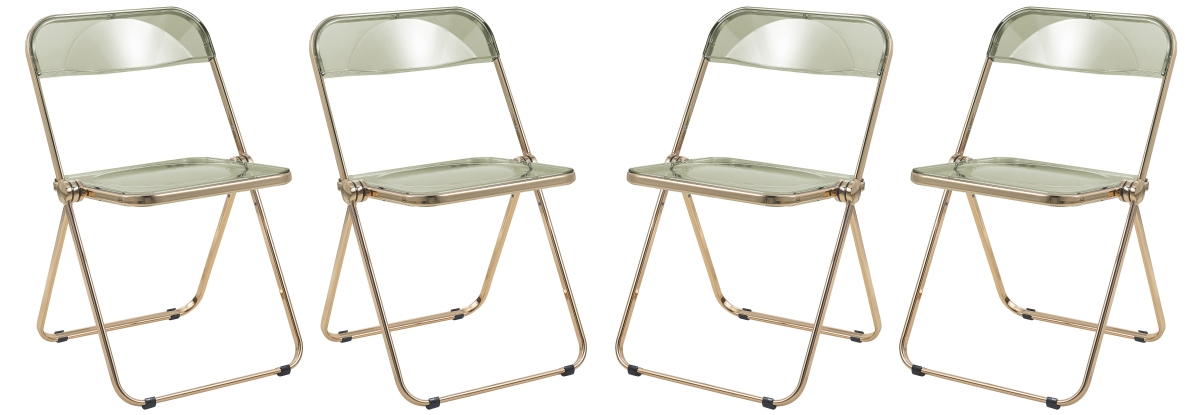 LeisureMod Lawrence 2-pcs Clear Accent Chair, Folding Acrylic Design with Gold Chrome Frame, Portable Assembled Seating - Amber