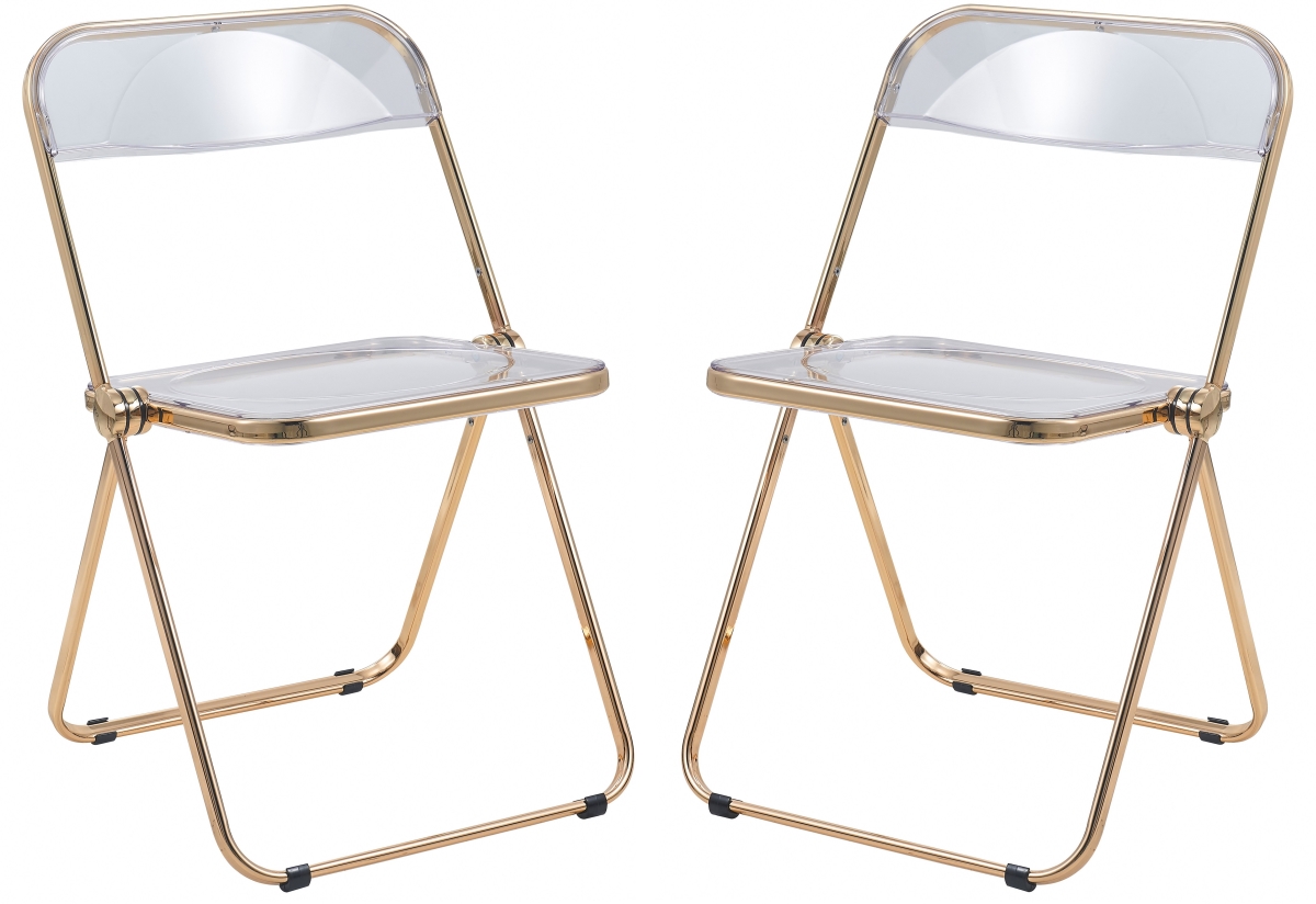 LFG19CL2 Lawrence Acrylic Folding Chair with Gold Metal Frame, Clear - Set of 2