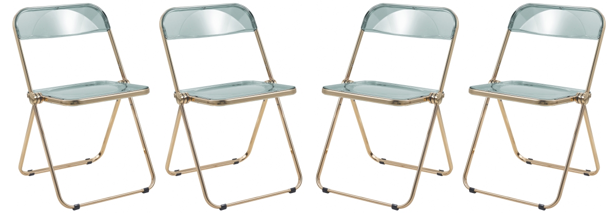 LeisureMod Lawrence 2-pcs Clear Accent Chair, Folding Acrylic Design with Gold Chrome Frame, Portable Assembled Seating - Jade green