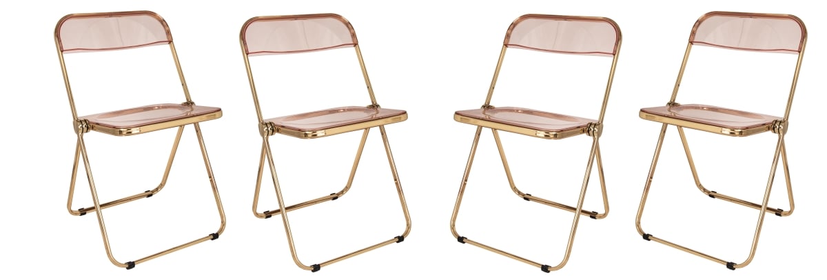 LFG19PK4 Lawrence Acrylic Folding Chair with Gold Metal Frame, Rose Pink - Set of 4 -  LeisureMod