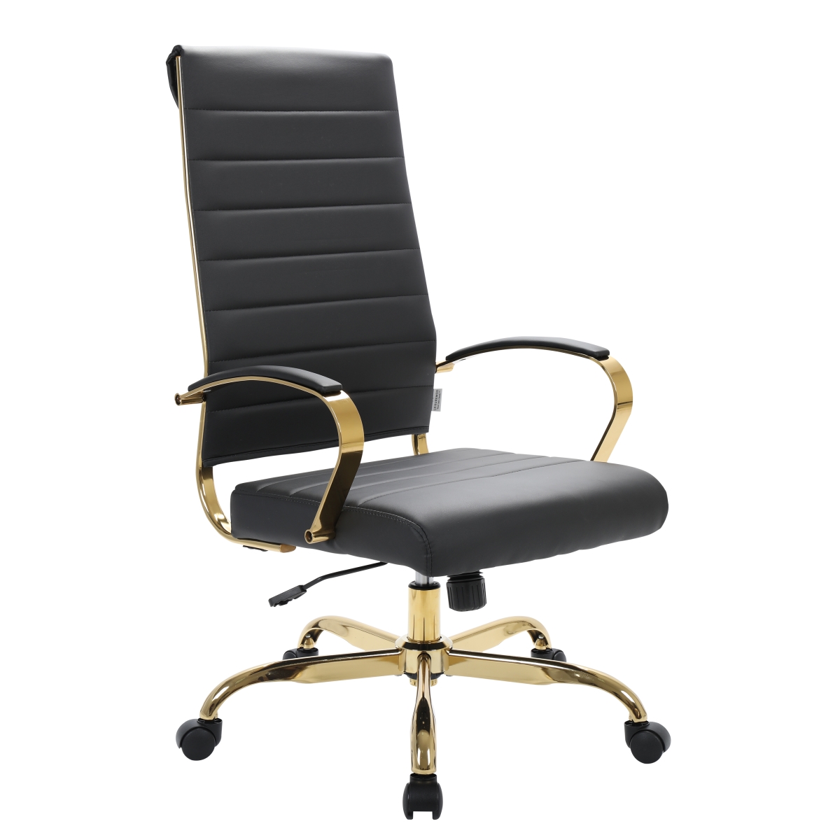 Benmar High-Back Leather Office Chair with Gold Frame, Black