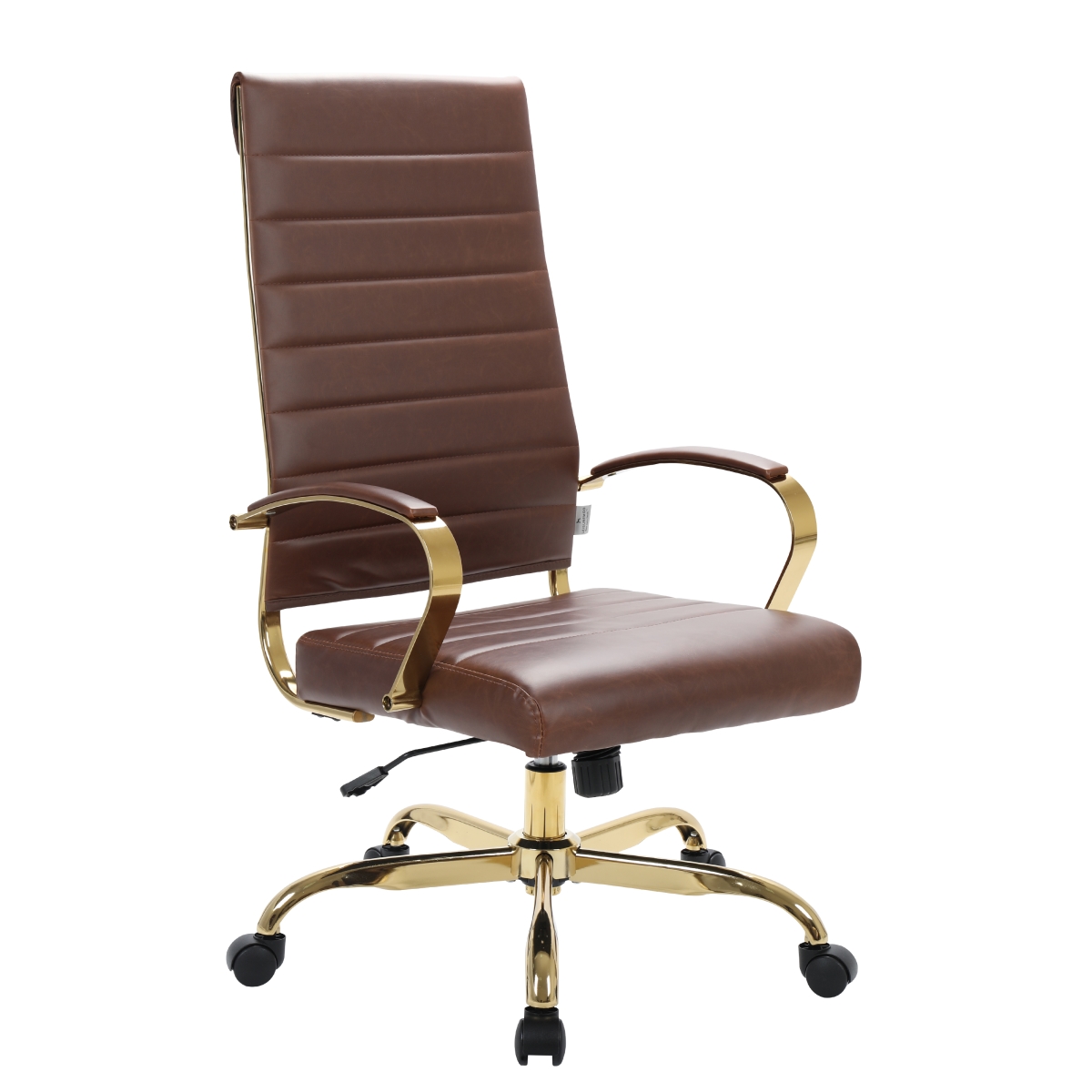 Benmar High-Back Leather Office Chair with Gold Frame, Brown