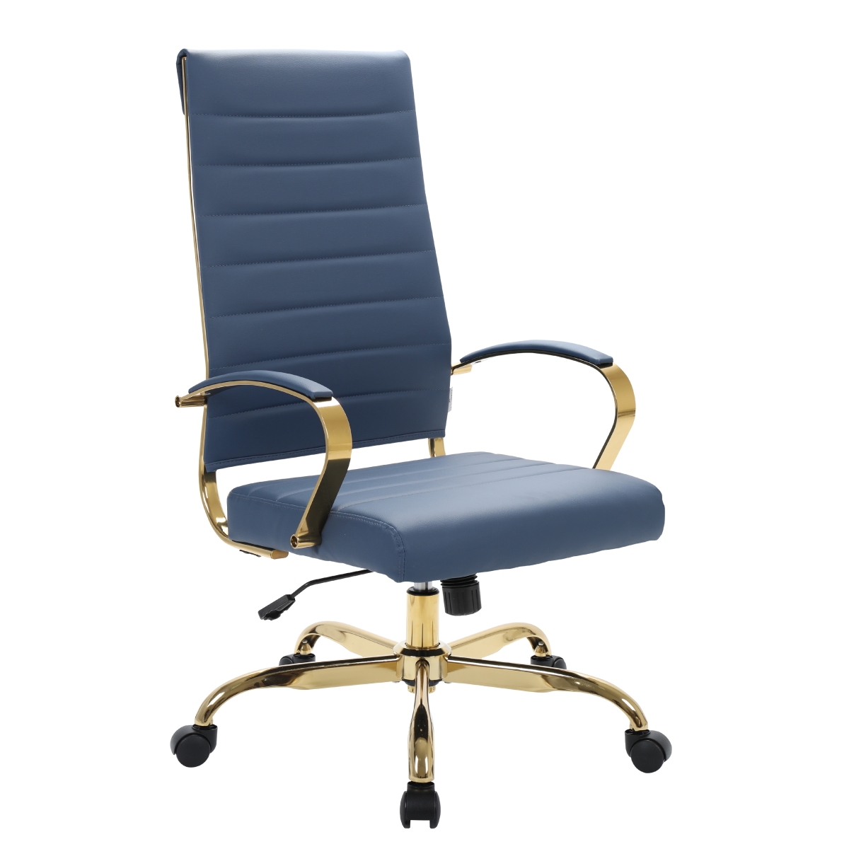 Benmar High-Back Leather Office Chair with Gold Frame, Navy Blue