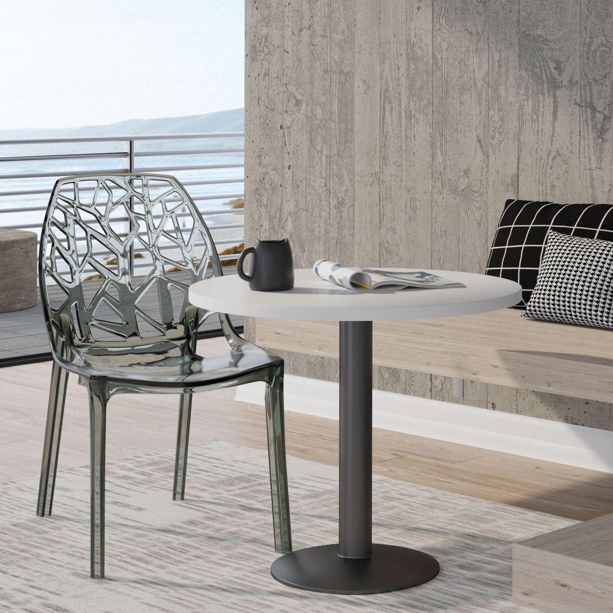 Cornelia Modern Stackable Dining Chair with Cut-Out Tree Design, Transparent Black
