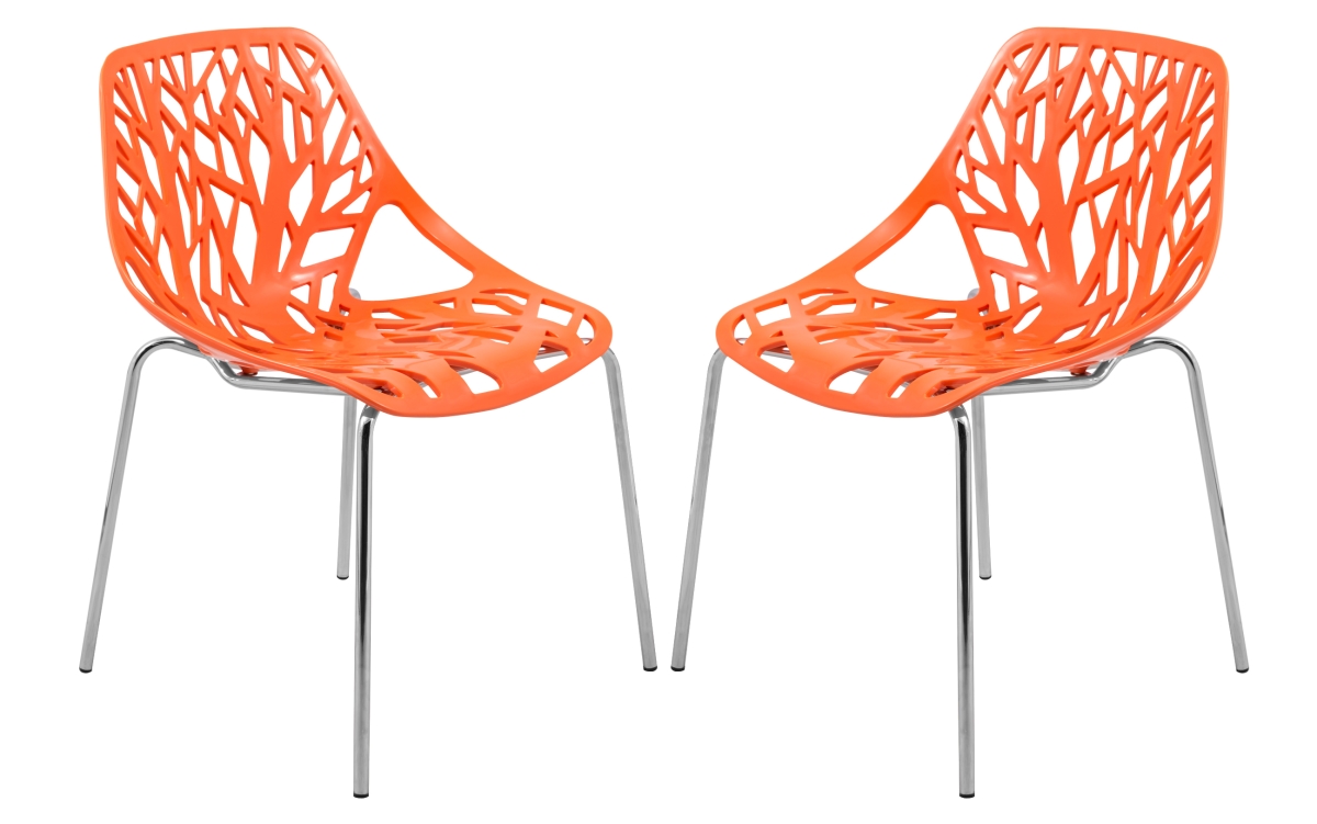 Modern Asbury Dining Chair with Chromed Legs - Orange - Set of 2