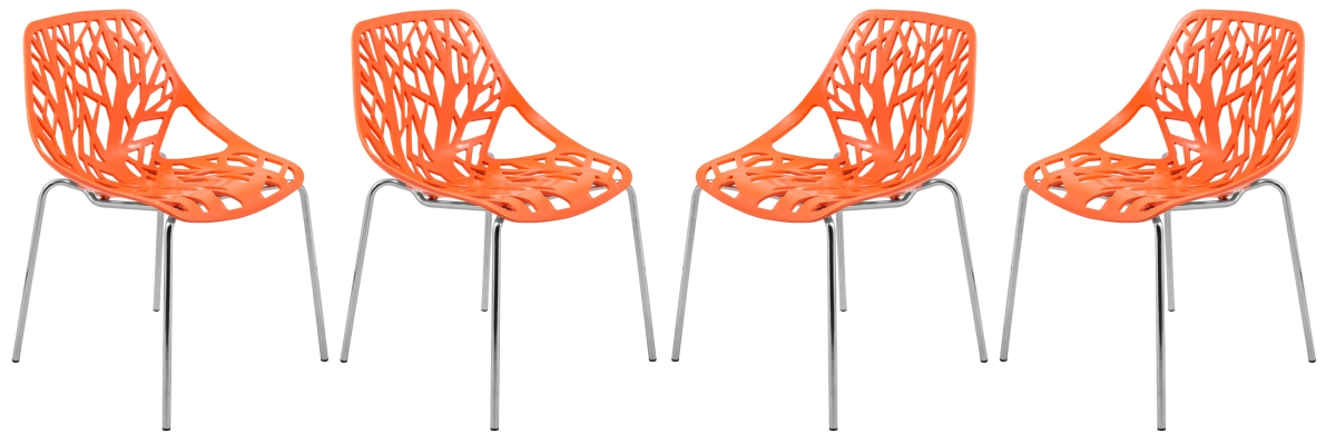 Modern Asbury Dining Chair with Chromed Legs - Orange - Set of 4