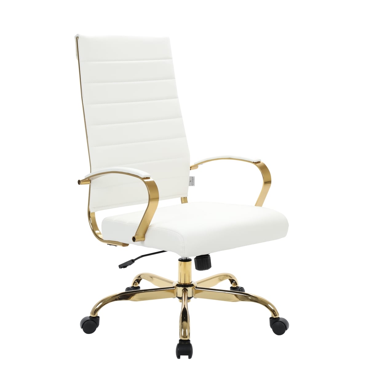 Benmar High-Back Leather Office Chair with Gold Frame, White