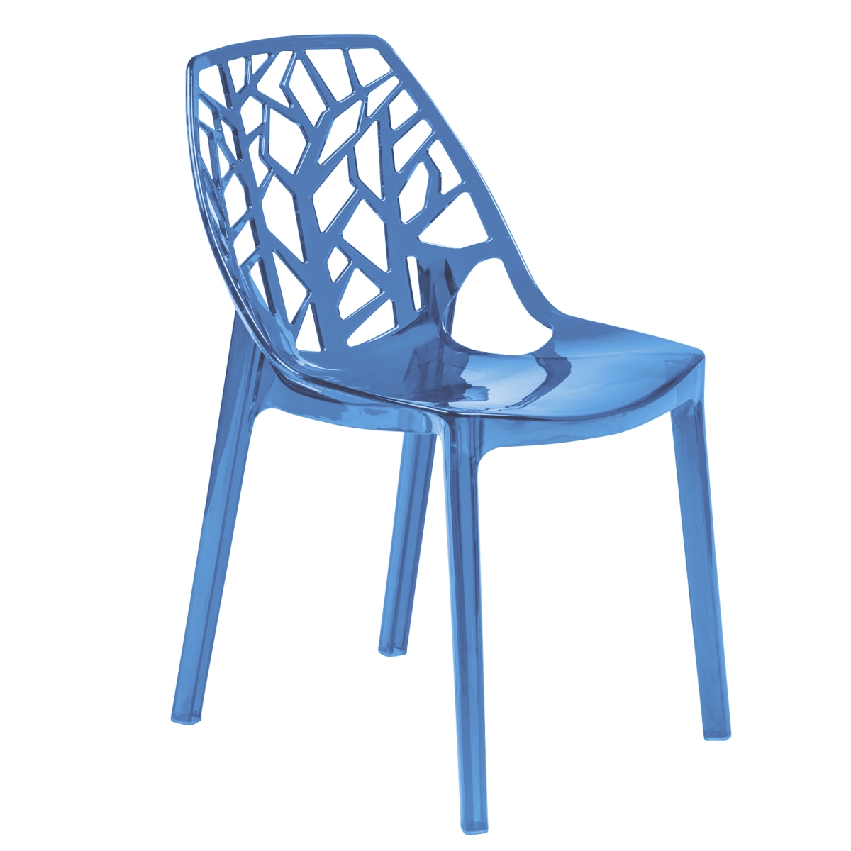 Cornelia Modern Stackable Dining Chair with Cut-Out Tree Design, Transparent Blue