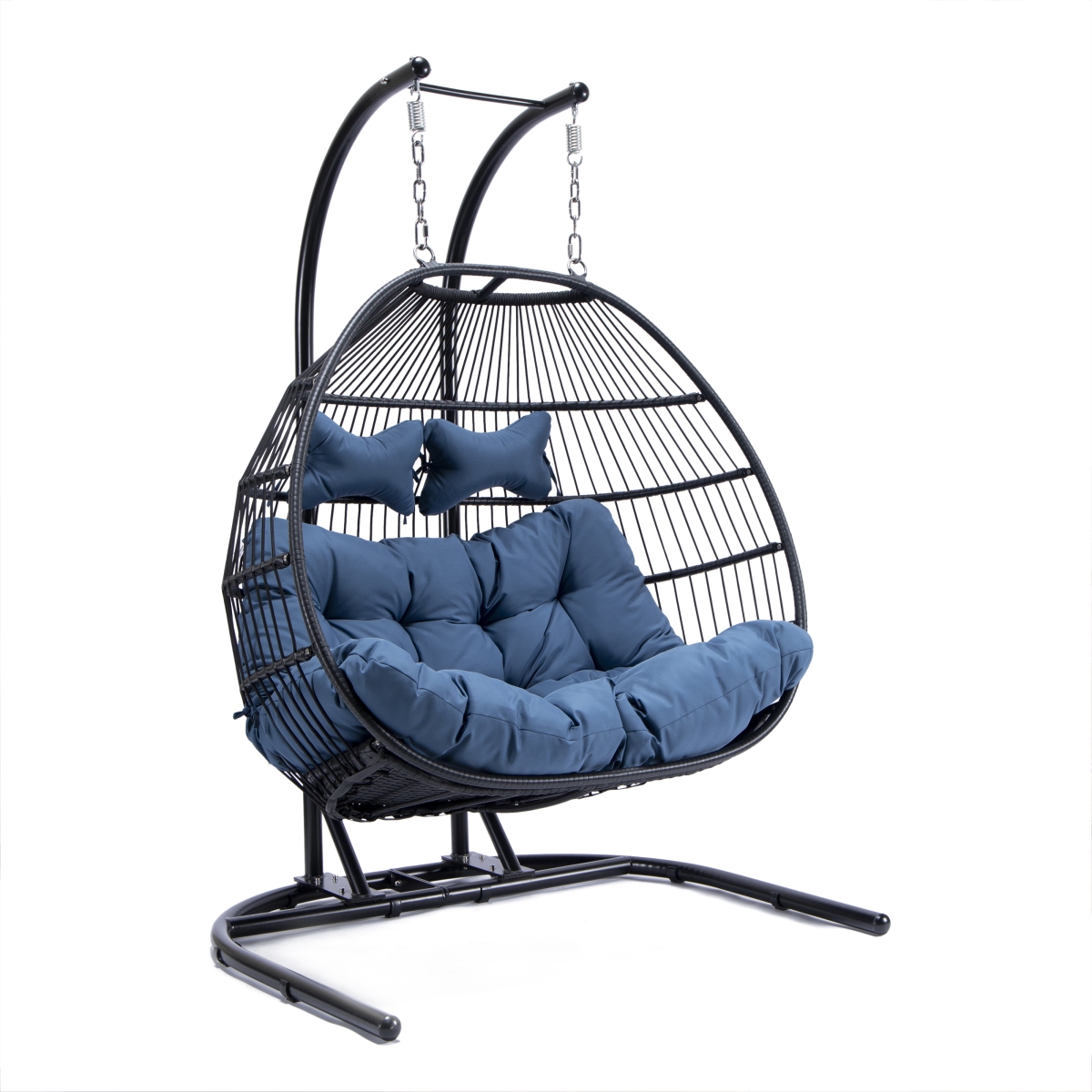 ESCF52NBU Wicker 2 Person Double Folding Hanging Egg Swing Chair - Navy Blue -  LeisureMod