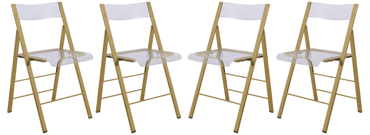 Picture of LeisureMod MFG15CL4 30 x 17.75 x 16.5 in. Menno Modern Acrylic Gold Base Folding Chair&#44; Clear - Set of 4