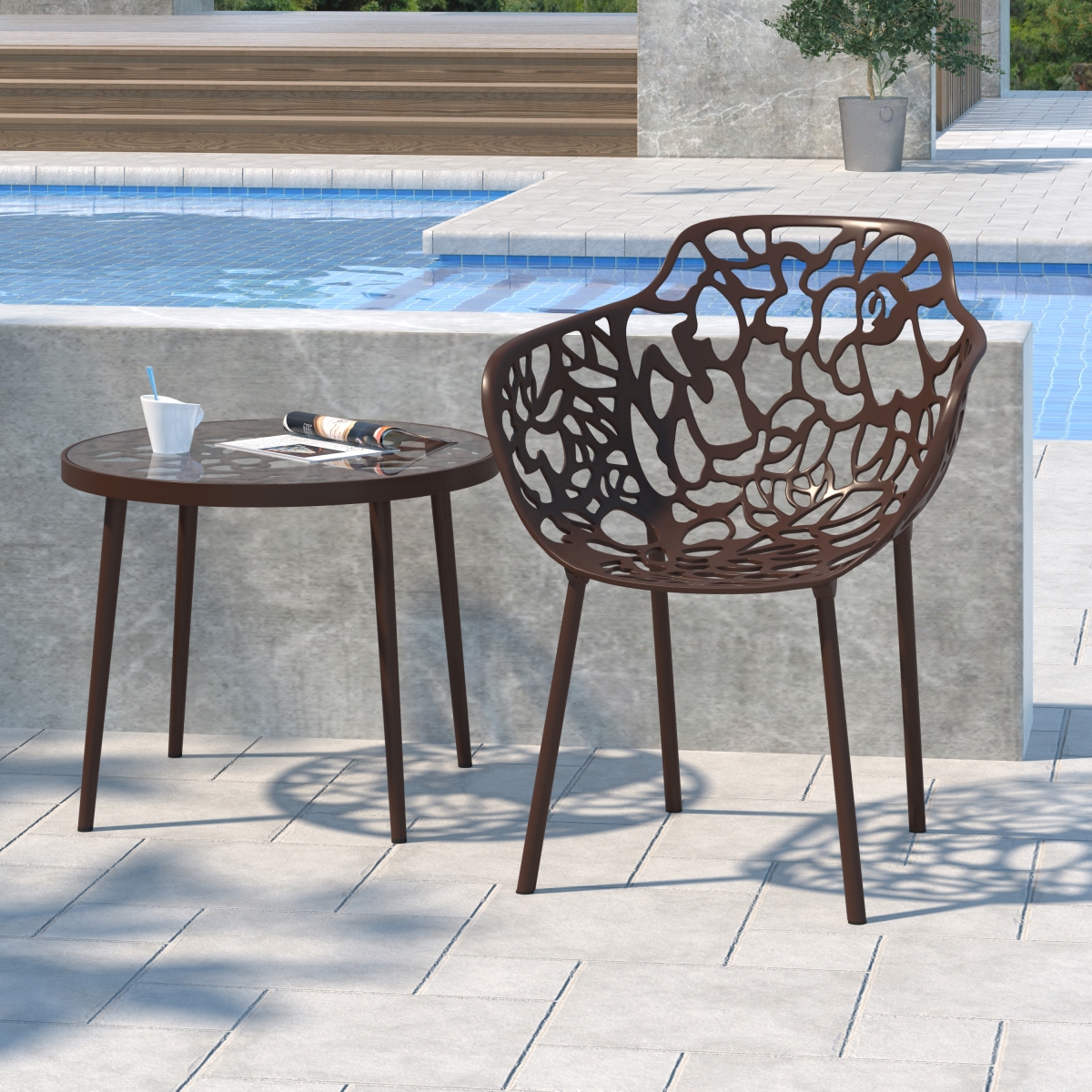 Devon Tree Design End Table - Brown - 19in. H x 23in. Dia - Durable Aluminum Frame