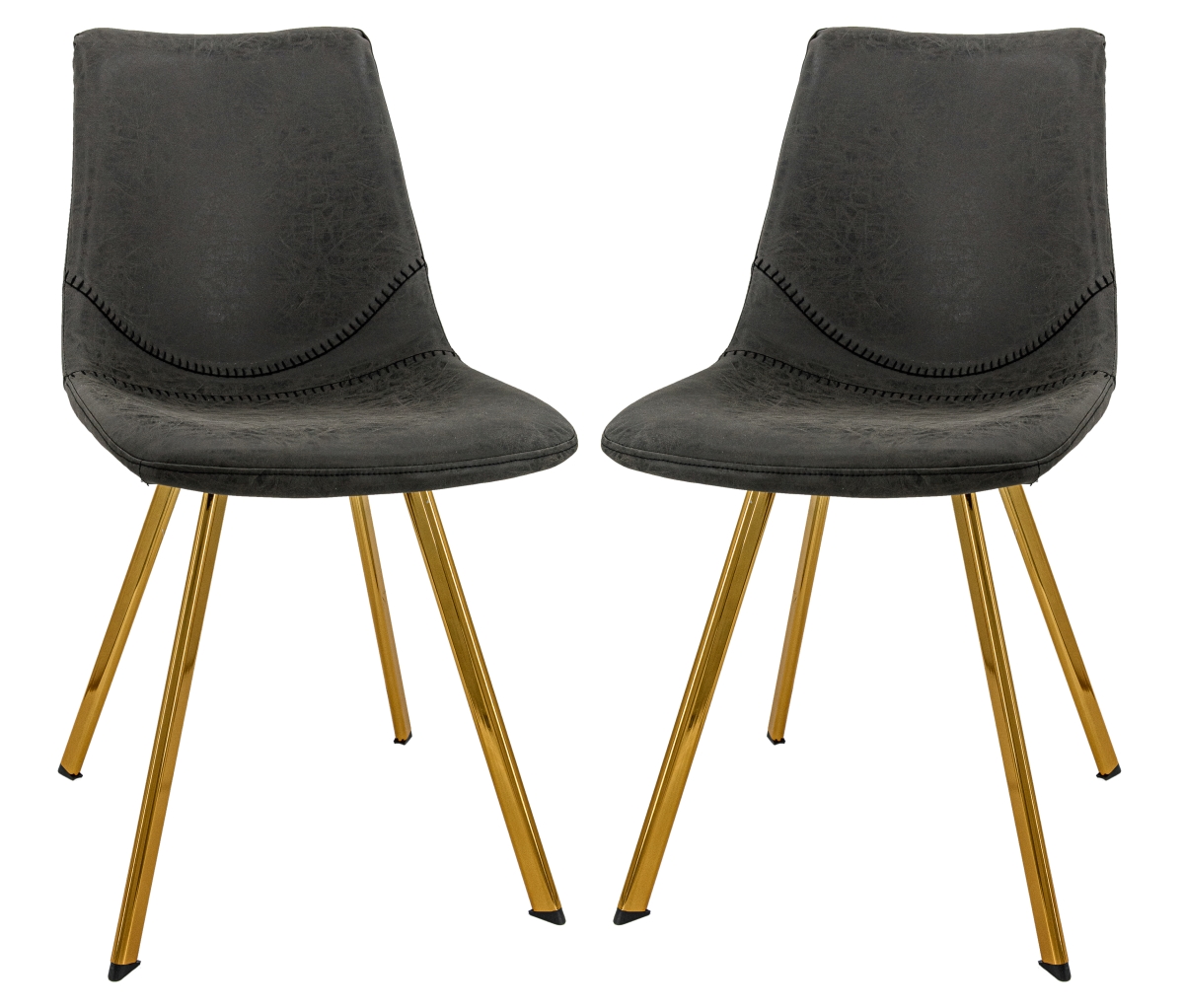 MCG18BL2 33 x 17 x 22.24 in. Markley Modern Leather Dining Chair with Gold Leg, Charcoal Black - Set of 2 -  LeisureMod