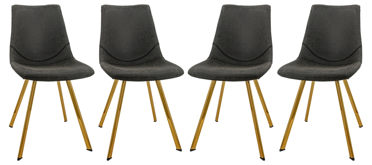 MCG18BL4 33 x 17 x 22.24 in. Markley Modern Leather Dining Chair with Gold Leg, Charcoal Black - Set of 4 -  LeisureMod