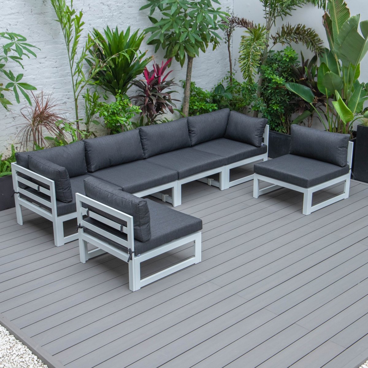 24.8 x 113.62 x 58.98 in. Chelsea Patio Aluminum Sectional with Cushion, Black & White - 6 Piece -  KD Americana, KD2428461