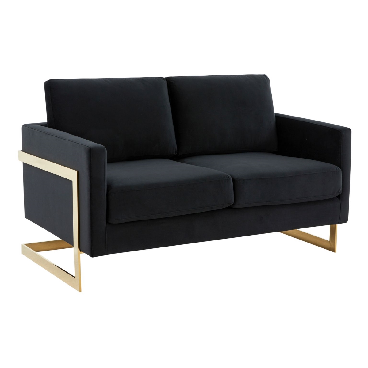 Lincoln Modern Mid-Century Upholstered Velvet Loveseat with Gold Frame, Midnight Black