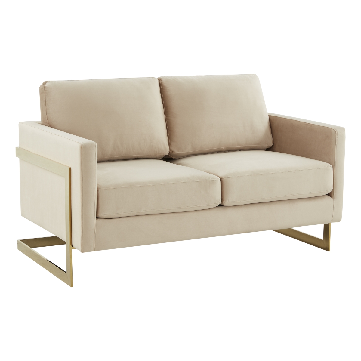 34 x 55 x 34 in. Lincoln Modern Mid-century Upholstered Velvet Loveseat with Frame, Beige & Gold