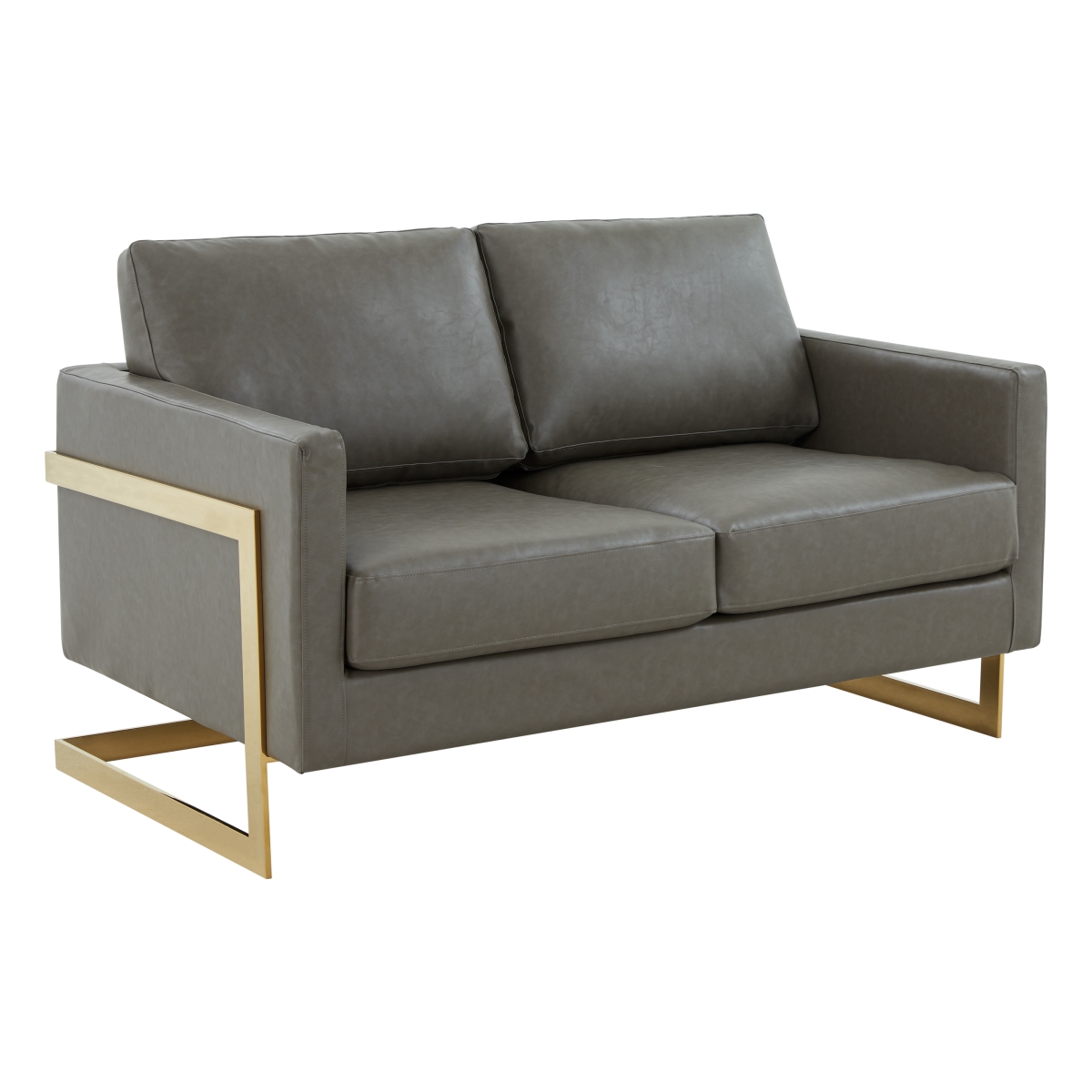 LA55GR-L 34.25 x 55 x 34 in. Lincoln Modern Mid-century Upholstered Leather Loveseat with Frame, Grey & Gold